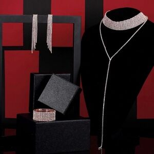 3 Pieces Women Rhinestone Choker Necklace Set